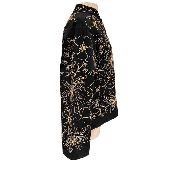 Black & Gold Floral Embroidered Button-Up Jacket By New Direction - Womens Size - Picture 5 of 9